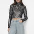 Crop top DKNY lentejuelas Fiesta Black manga larga