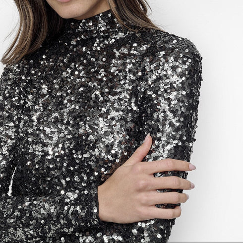 Crop top DKNY lentejuelas Fiesta Black manga larga