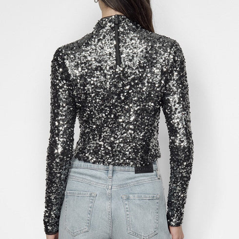 Crop top DKNY lentejuelas Fiesta Black manga larga