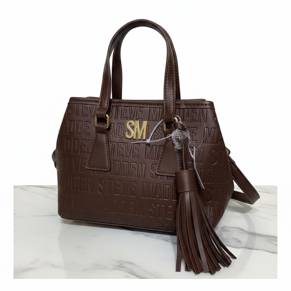 Crossbody Steve Madden Bshane Statchel color chocolate con estuche