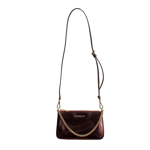 Michael Kors Set cartera y tarjetero Oxblood burdeo metalizado