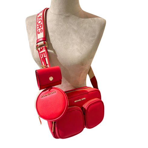 Crossbody Michael Kors Jet set rojo con accesorios