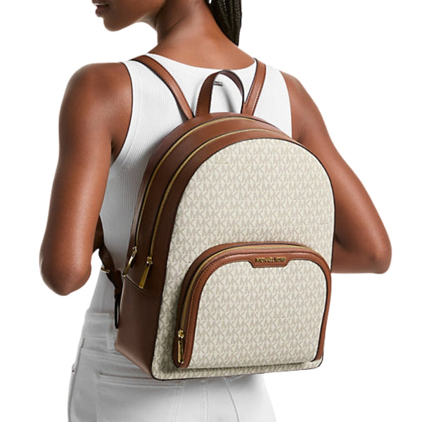 Mochila Michael Kors Jaycee large monograma vainilla