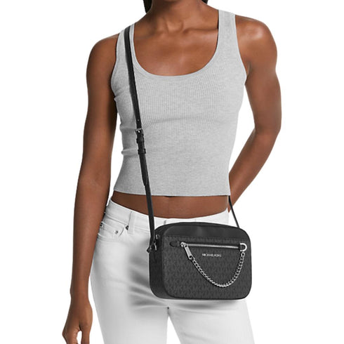 Cartera Crossbody Michael Kors Jet Set chain negro monograma