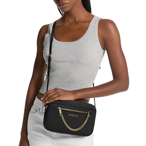 Crossbody Michael Kors Jet Set chain negro gold