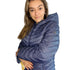 Parka Michael Kors mujer Celeste/monograma azul marino, Chevron Logo Print Quilted Nylon Reversible