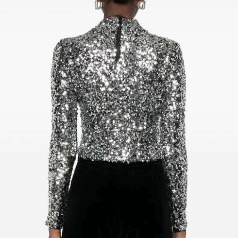 Crop top DKNY lentejuelas Fiesta Silver manga larga