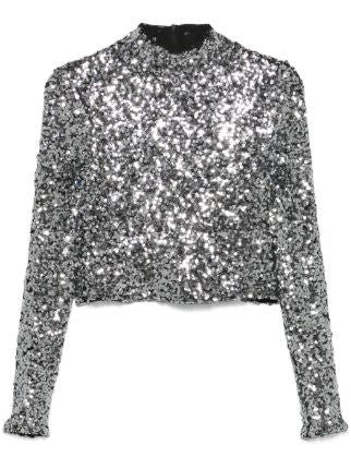Crop top DKNY lentejuelas Fiesta Silver manga larga
