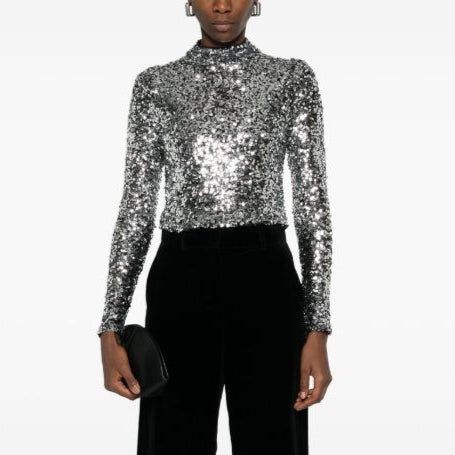 Crop top DKNY lentejuelas Fiesta Silver manga larga