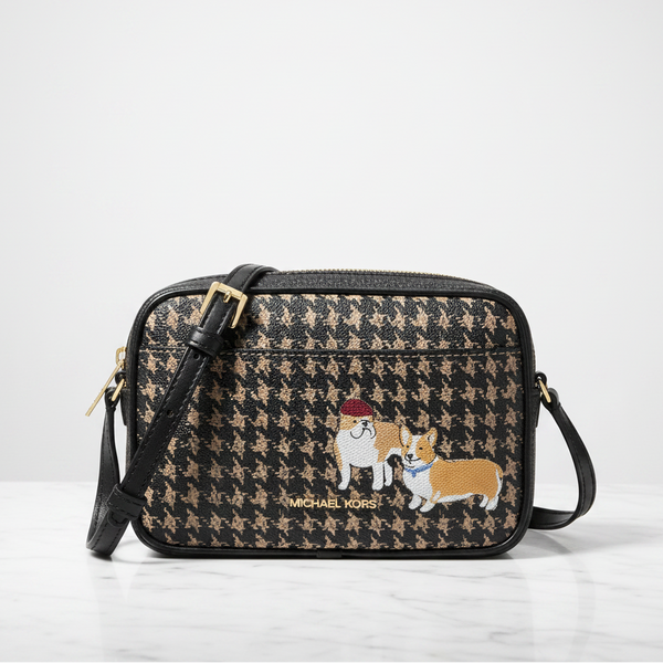 Crossbody Michael Kors Jet Set Travel Small Houndstooth Print dog