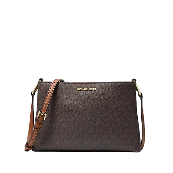 Crossbody Michael Kors Trisha 3 secciones café monograma