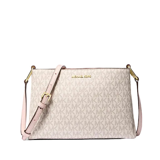 Crossbody Michael Kors Trisha 3 secciones vainilla rosa