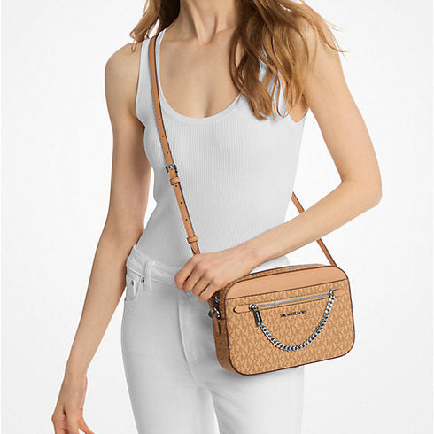 Crossbody Michael Kors Jet Set chain logo café maní