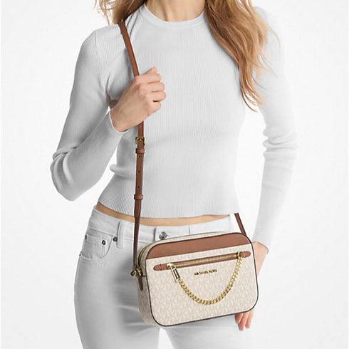 Crossbody Michael Kors Jet Set chain Vainilla monograma