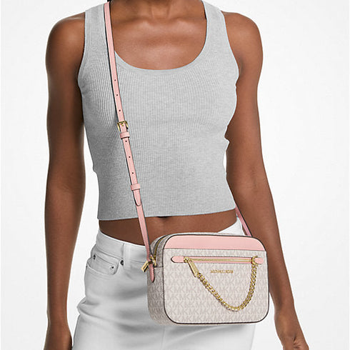 Crossbody Michael Kors Jet Set chain Rosado y vainilla monograma