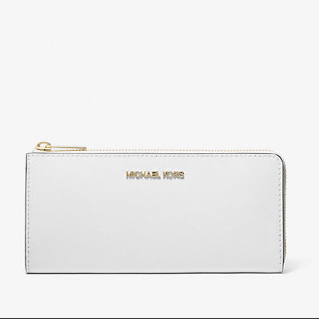 Billetera Michael Kors Jet set Travel grande cuero saffiano blanca
