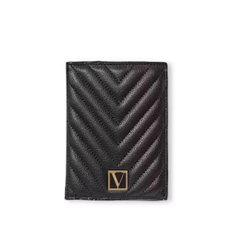 Porta pasaporte Victoria Secret negro acolchado logo cuadrado