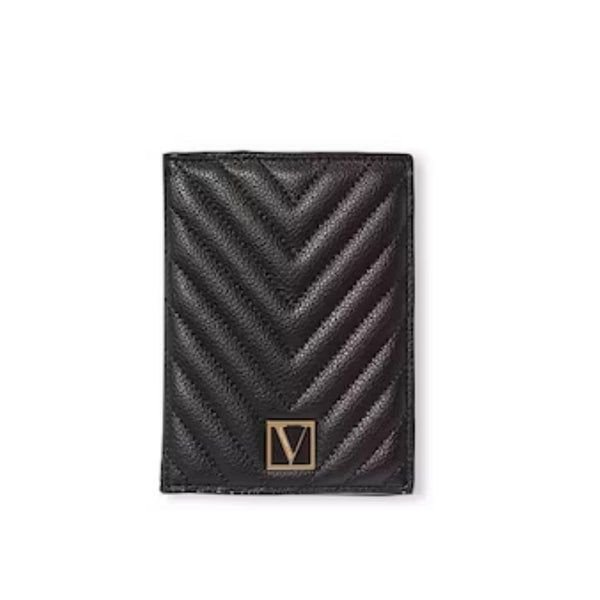 Porta pasaporte Victoria Secret negro acolchado logo cuadrado