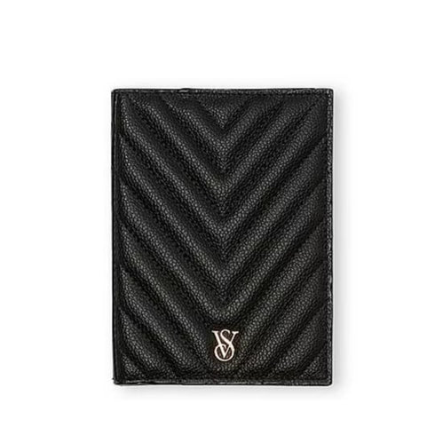 Porta pasaporte Victoria Secret negro acolchado logo letras