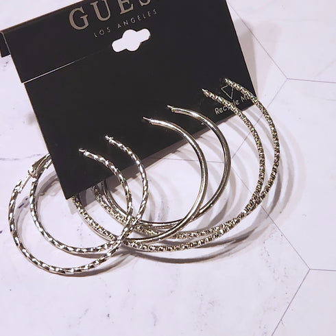 Set argollas GUESS, 3 pares plateados