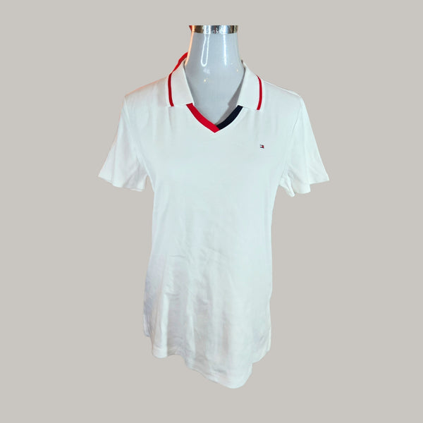 Polera mujer Tommy Hilfiger cuello piqué (polo) blanca