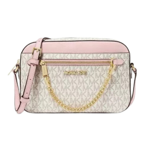 Crossbody Michael Kors Jet Set chain Rosado y vainilla monograma