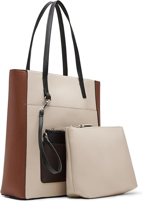 Tote Steve Madden Kimmy Tan con accesorios trio color