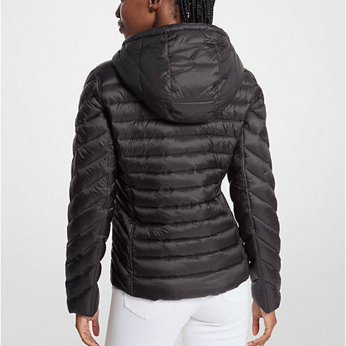 Chaqueta Michael Kors mujer café monograma /negro, Chevron Logo Print Quilted Nylon Reversible Jacket