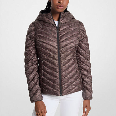 Chaqueta Michael Kors mujer café monograma /negro, Chevron Logo Print Quilted Nylon Reversible Jacket