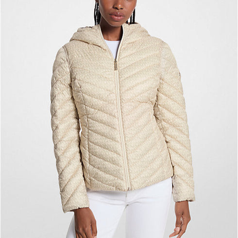Parka reversible Michael Kors mujer vainilla monograma Chevron Logo Print Quilted Nylon