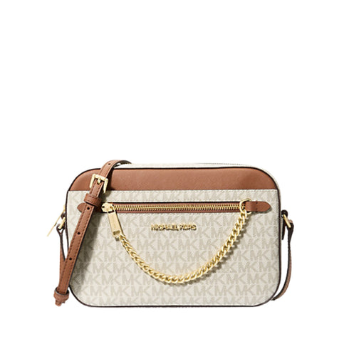 Crossbody Michael Kors Jet Set chain Vainilla monograma