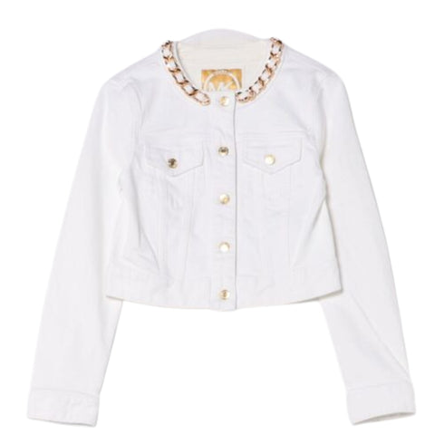 Chaqueta dennin blanca Michael Kors detalles Gold