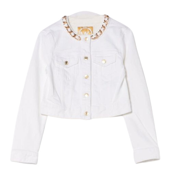 Chaqueta dennin blanca Michael Kors detalles Gold