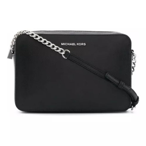 Crossbody Michael Kors Jet Set negro cuero herraje silver