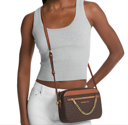 Crossbody Michael Kors Jet Set chain Brown monograma