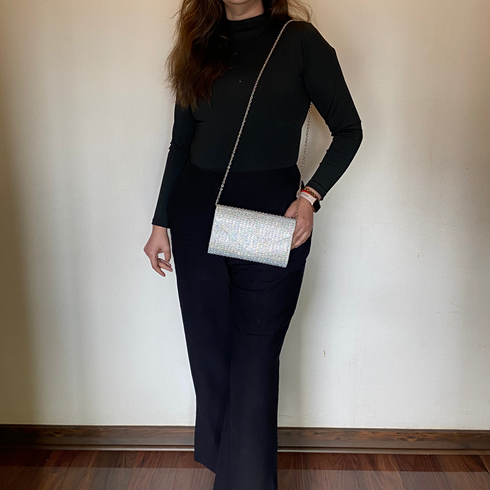 Crossbody de fiesta BLUSH EVENING silver con cristales tornasol