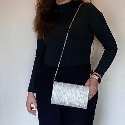 Crossbody de fiesta BLUSH EVENING silver con cristales tornasol