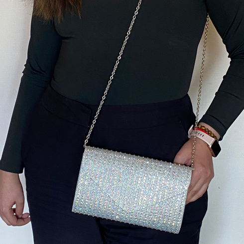 Crossbody de fiesta BLUSH EVENING silver con cristales tornasol