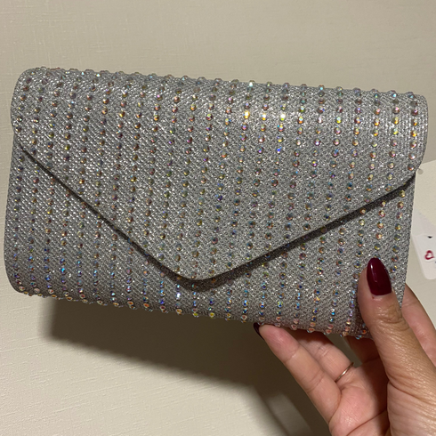 Crossbody de fiesta BLUSH EVENING silver con cristales tornasol
