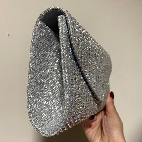 Crossbody de fiesta BLUSH EVENING silver con cristales tornasol