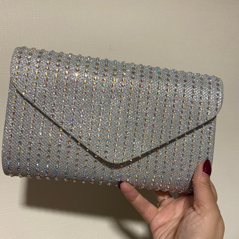Crossbody de fiesta BLUSH EVENING silver con cristales tornasol
