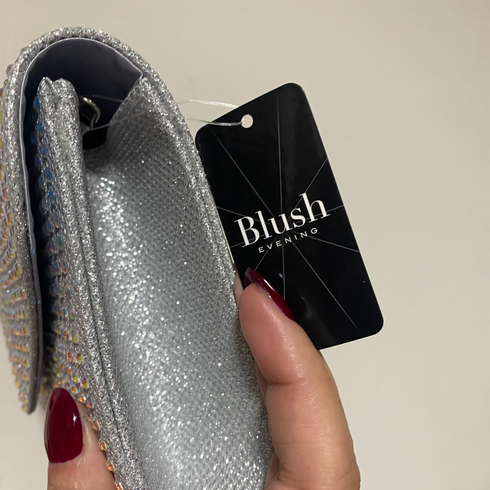 Crossbody de fiesta BLUSH EVENING silver con cristales tornasol