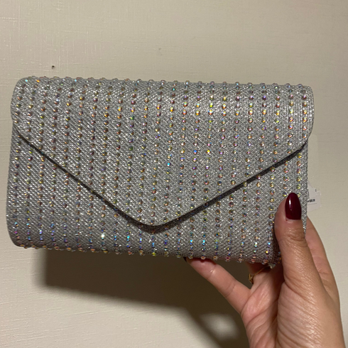 Crossbody de fiesta BLUSH EVENING silver con cristales tornasol