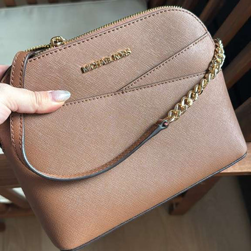 Jet Set Travel Medium Logo Dome Crossbody Bag camel