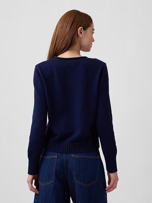 Suéter GAP mujer cuello redondo Bear azul corte recto