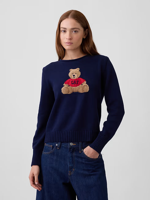 Suéter GAP mujer cuello redondo Bear azul corte recto