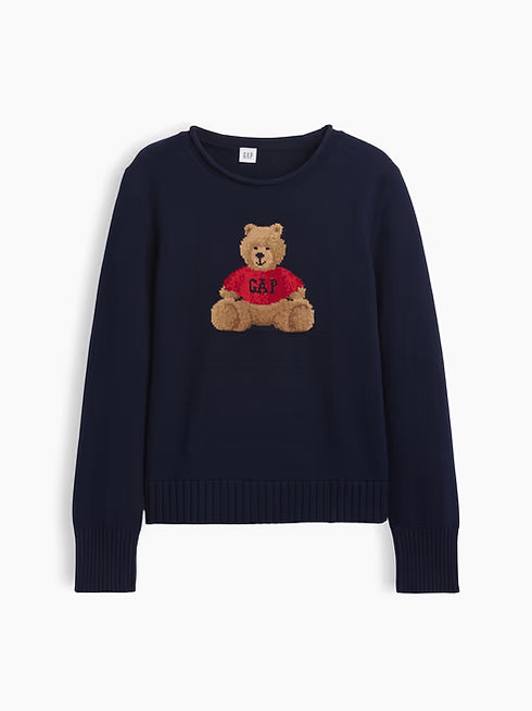 Suéter GAP mujer cuello redondo Bear azul corte recto
