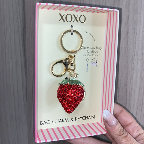 Charm XOXO charm de cartera o llavero Frutilla rojo y dorado