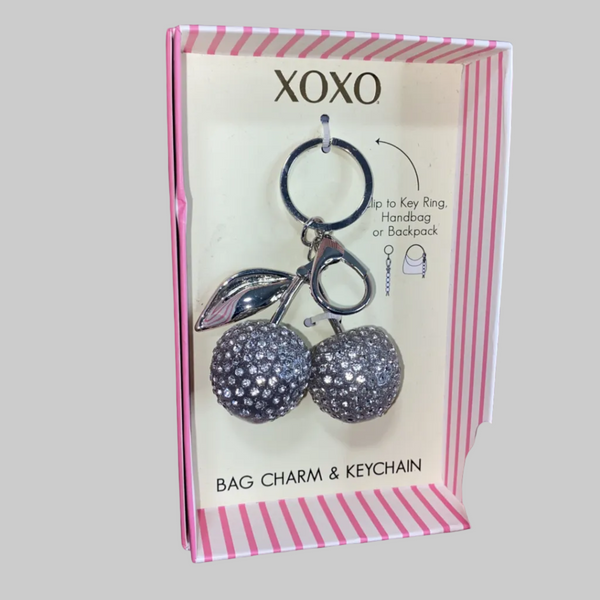 Charm XOXO charm de cartera o llavero Cherry silver con brillos