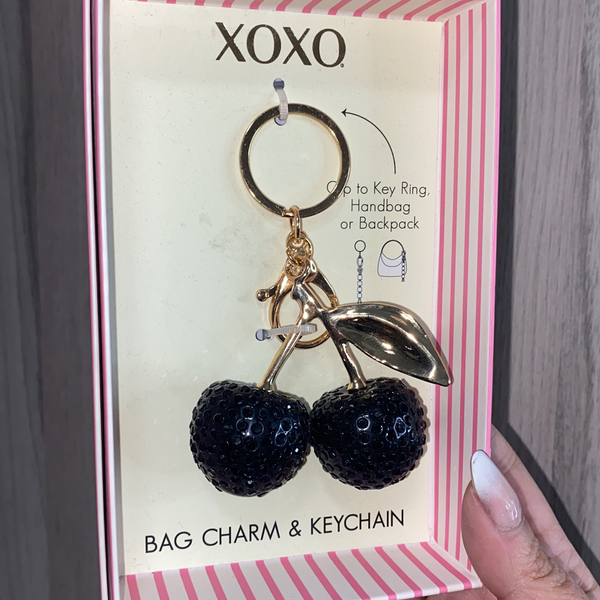 Charm XOXO charm de cartera o llavero Cherry negro y dorado